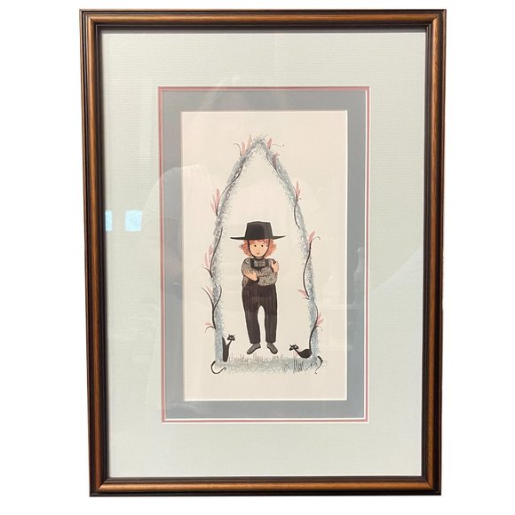 P. Buckley Moss Amish Boy Black Cats Signed Numbered Matted Framed 1991 - Picture 1 of 5